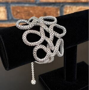 Simply Vera Wang Silver Tone Woven Mesh Bracelet Flexible Loop Design